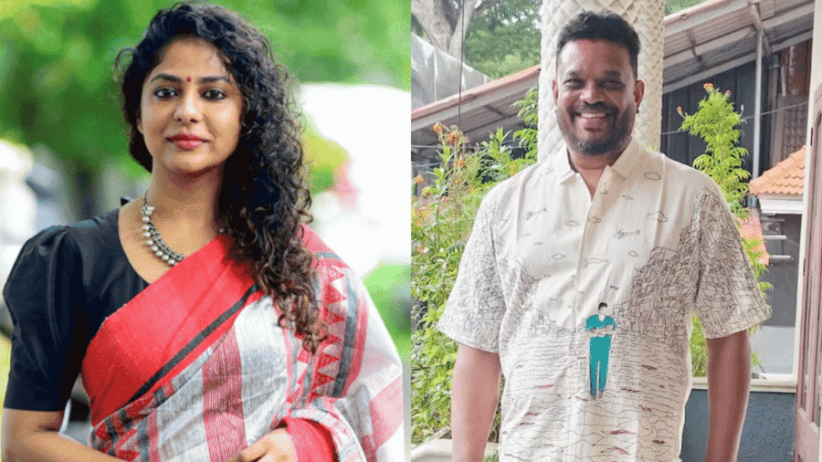 Dr. Santhosh Kumar wearing the custom-designed shirt from Poornima Indrajith's Pranaah.
