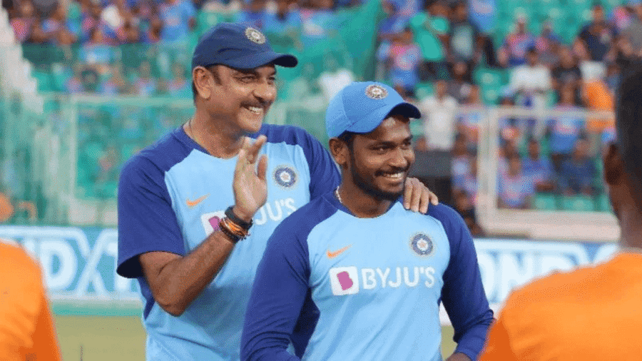 sanju samson patting ravi shastri