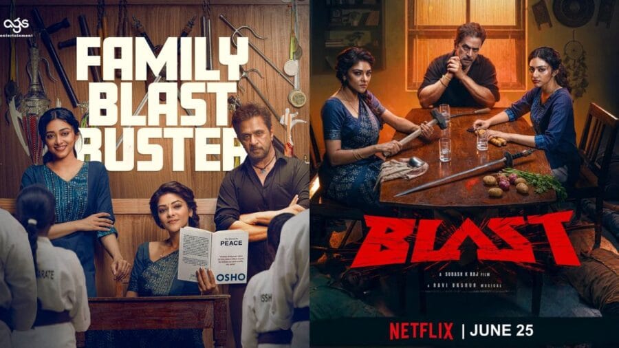 Arjun Sarja, Preity Mukhundhan, Abhirami in Blast poster, Blast Netflix poster