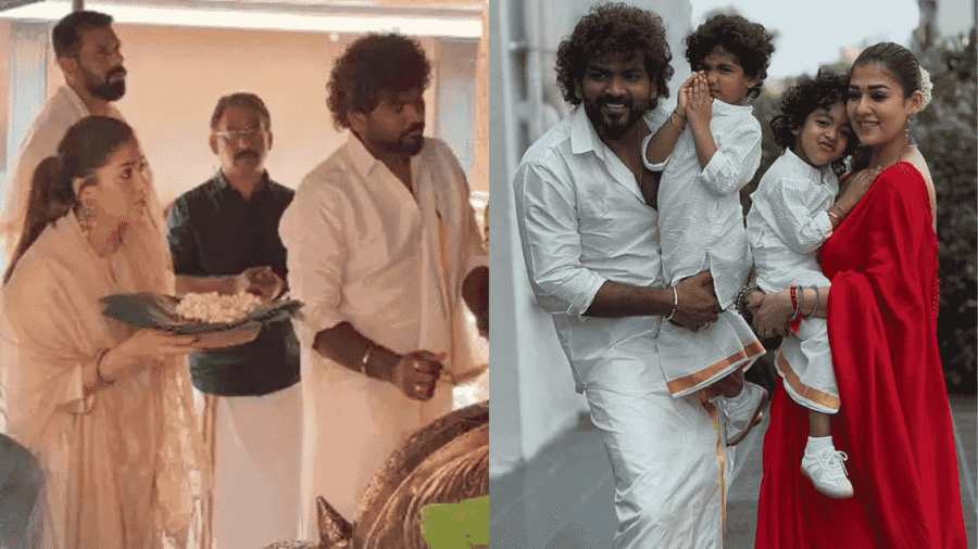 Nayanthara and Vignesh Shivan Visit Chakkulathukavu Bhagavathy Temple, Nayanthara and Vignesh Shivan family