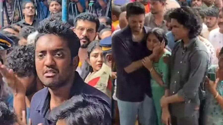 chandu salim kumar asking media to give space during his father's funeral