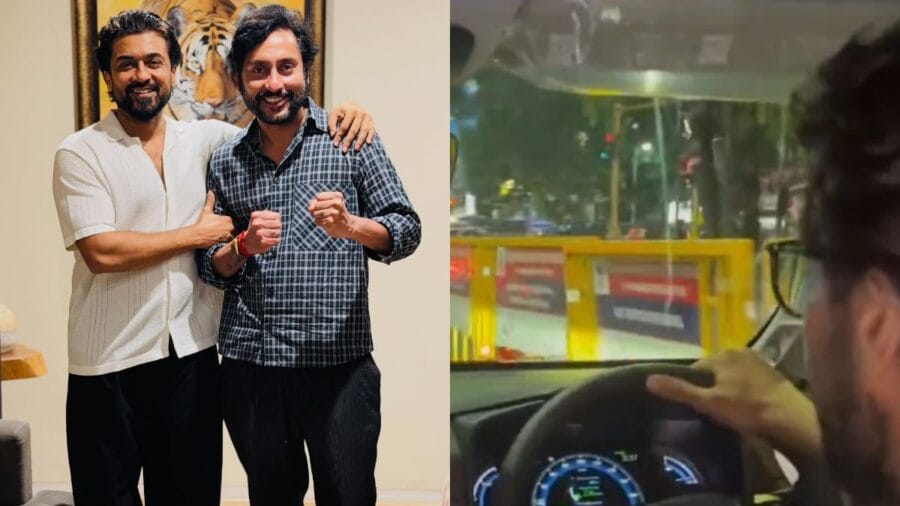 suriya with rj balaji, suriya driving car