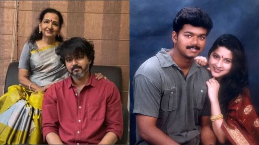 vijay with mother shobha, vijay with sangeetha